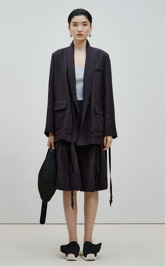 ZHUCHONGYUN black lace up blazer and midi skirt suit set-JOJO.