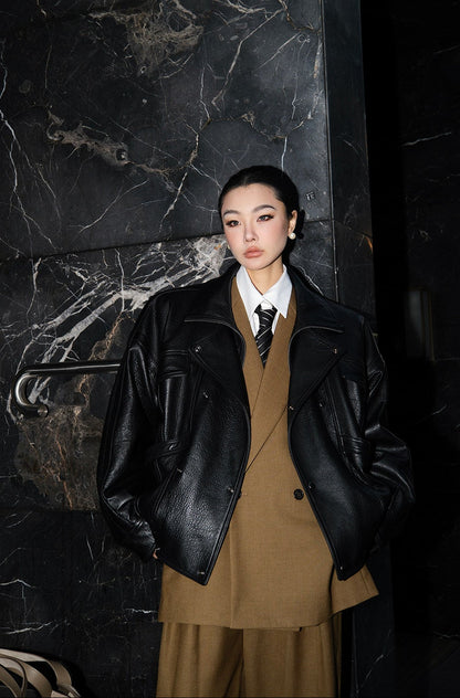MEI SANGUAN Poplar Forest Sheepskin Leather Jacket - LINNEA
