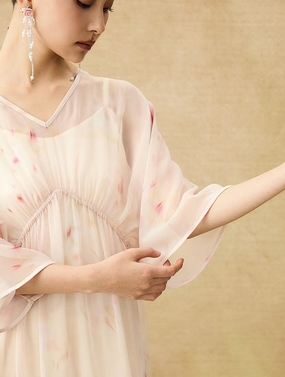 HECO Chinese Resort Style Flowing V-neck Dress - STONE.