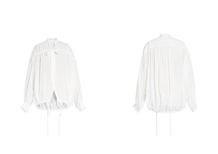 ZHUCHONGYUN  placket drawstring loose light balloon sleeve top-RAMIE.