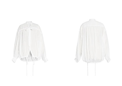 ZHUCHONGYUN  placket drawstring loose light balloon sleeve top-RAMIE.