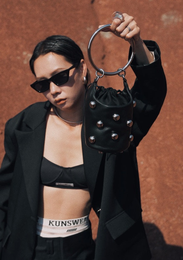 IUBALLET Modern Drawstring Leather Bucket Bag - BACK.