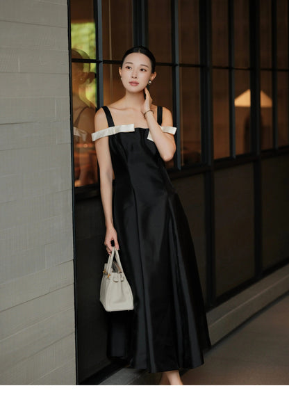 ATELIER MISS LU  Contrasting Bow Splicing Dress Long Skirt - MARTA.