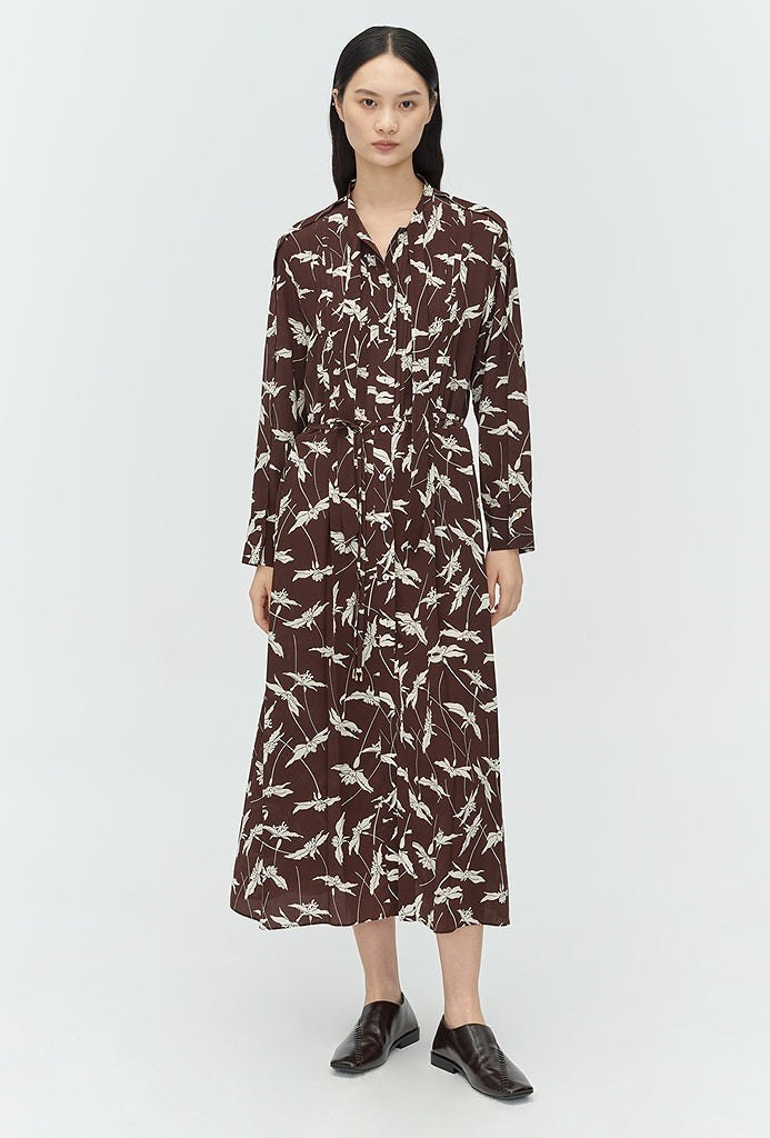 COMME MOI Lu Yan designer's new women's printed pleated silk streamer dress - LUCKY.