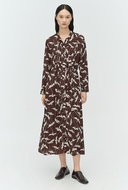 COMME MOI Lu Yan designer's new women's printed pleated silk streamer dress - LUCKY.