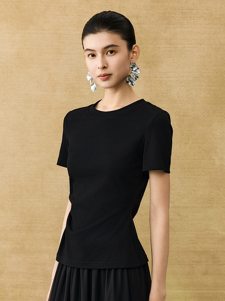 HECO Chinese Style Waist Shirred Knit Slim Stretch Top- STIQE.