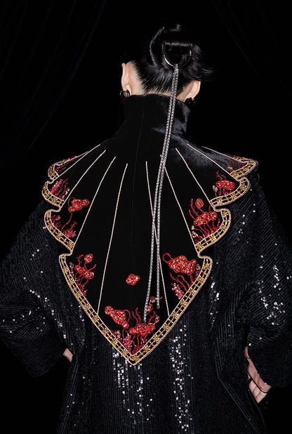 M essential Mackay designer  silk velvet two-dimensional fish algae curtain beaded collar - BEAUTY.