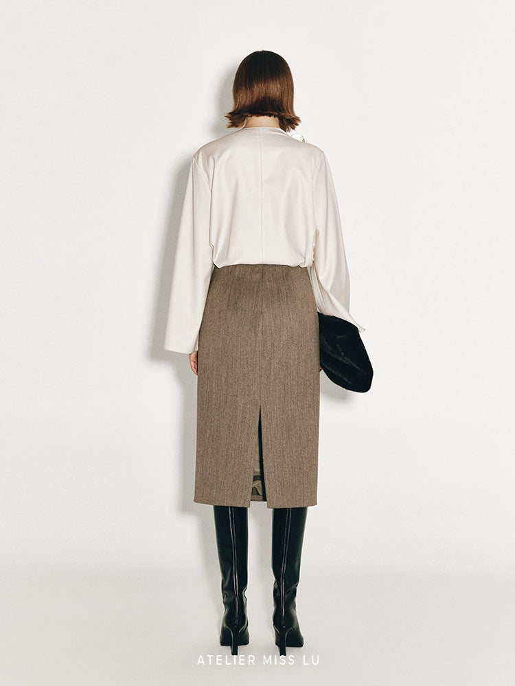 ATELIER MISS LU New Swing-neck Design Worsted Sheep Wool Top - NATE