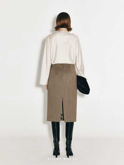 ATELIER MISS LU New Swing-neck Design Worsted Sheep Wool Top - NATE
