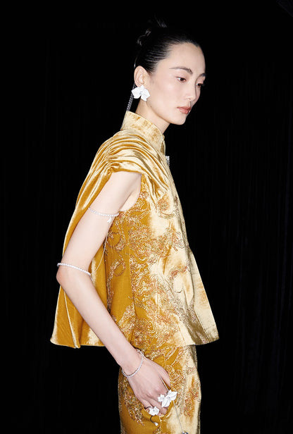 M essential Marquette designer Juyi velvet drape structure slim side vest - STREAM.