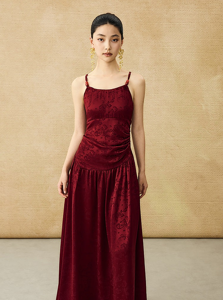 HECO Chinese Jacquard Halterneck Slip Dress  - KNO .