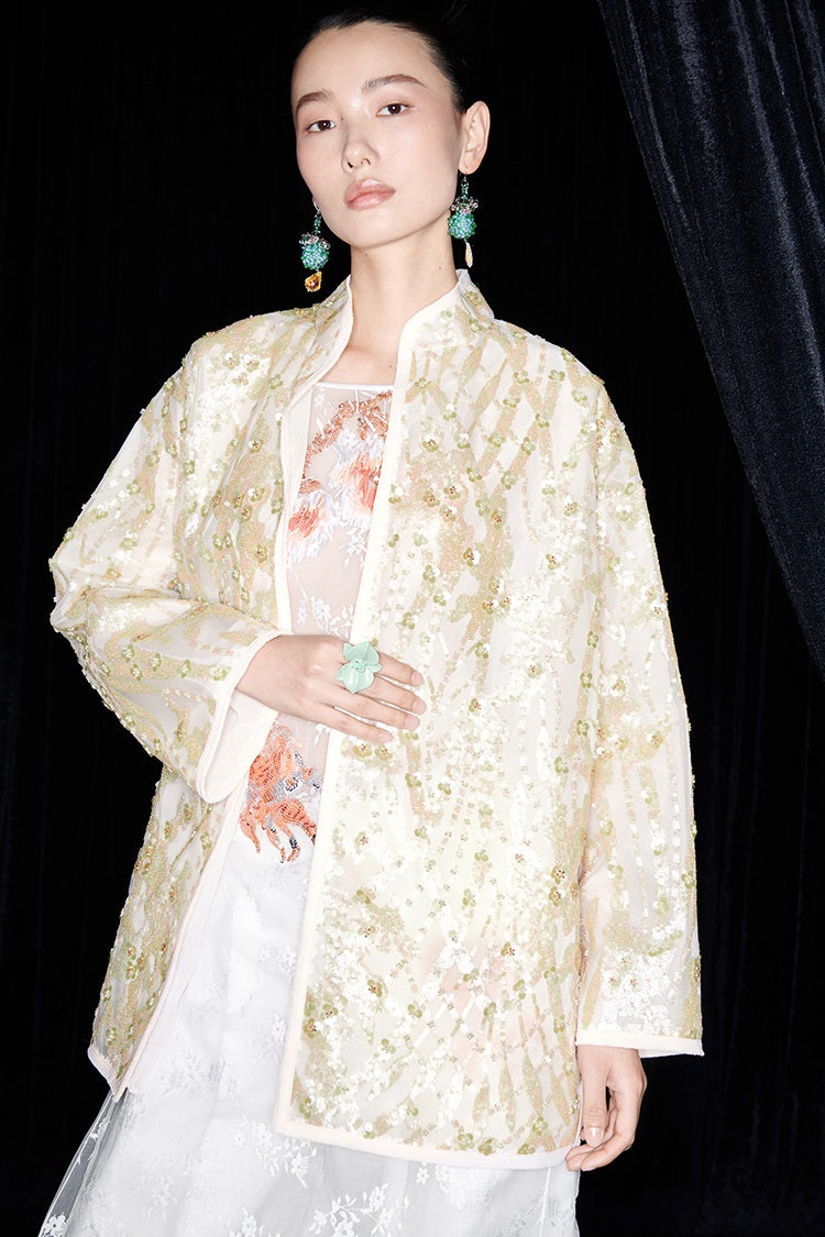 M essential Mackay designer Jinghui embroidered stand-up collar loose jacket - JACKIE.