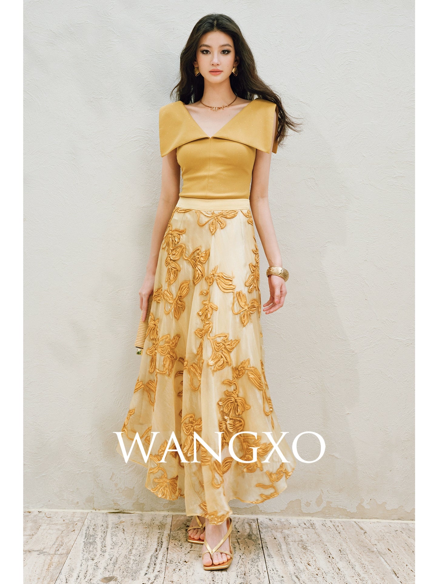 WANGXO | Flower Detailing on a Gorgeous Large A-Line Swing Skirt -SENA
