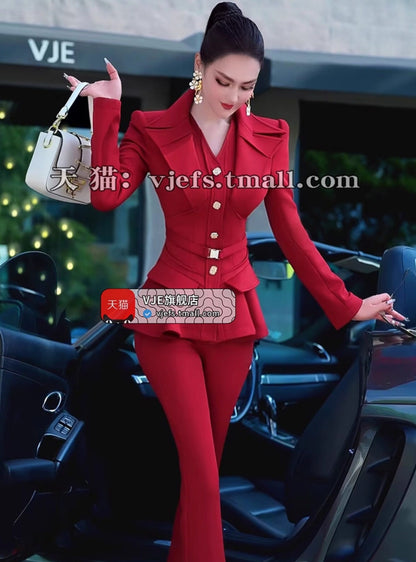 VJE  Jacket High-Waisted Flared Pants Two-Piece Set - DAMO.