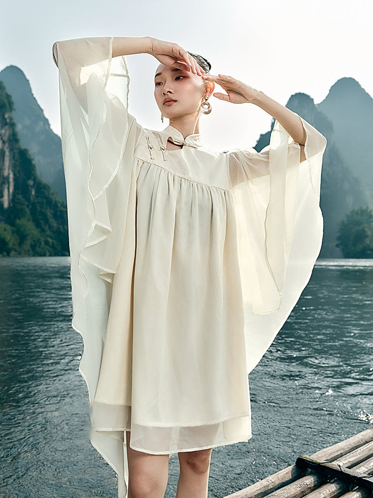 HECO [Feng Wu Clear Sleeves] New Chinese Standing Collar Buckle Flowing Dress- CLOAK.