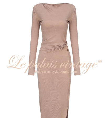 Le Palais Vintage Elegant Brown Aysmmetrical Wrap Short/ Long Dress-POA.