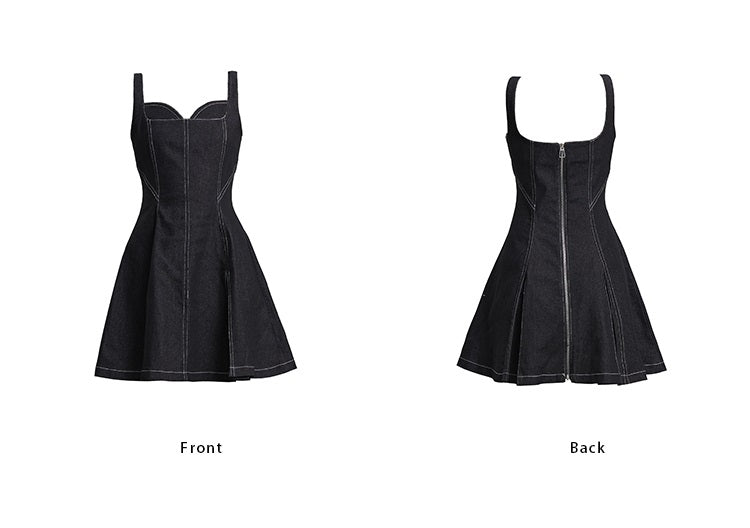 TINY IN topstitched denim women's summer short black dress -DAZE