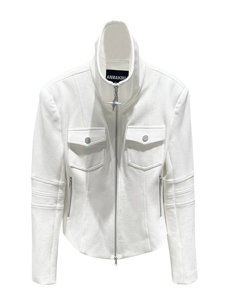 ANNAKIKI White four-pointed star function motorcycle short jacket-TROYARD