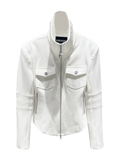 ANNAKIKI White four-pointed star function motorcycle short jacket-TROYARD