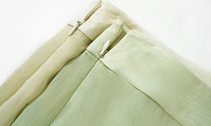 HECO Blended Chiffon Drape A-line High waist Yellow Green Thin Skirt Women - DEPTH.