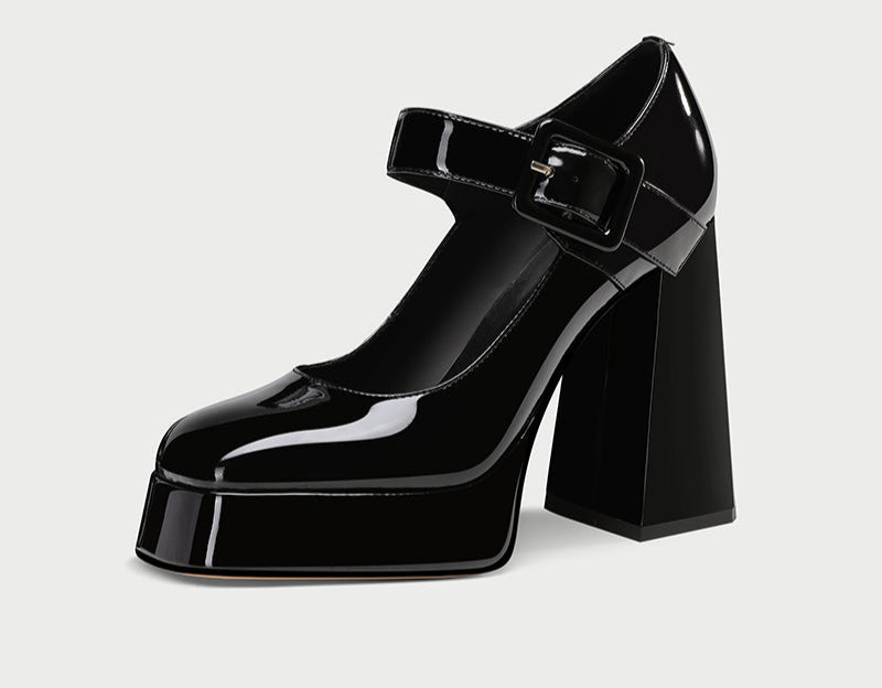 PJJUU Lolita Platform Straight Strap square High Heels Maryjanes - NELO