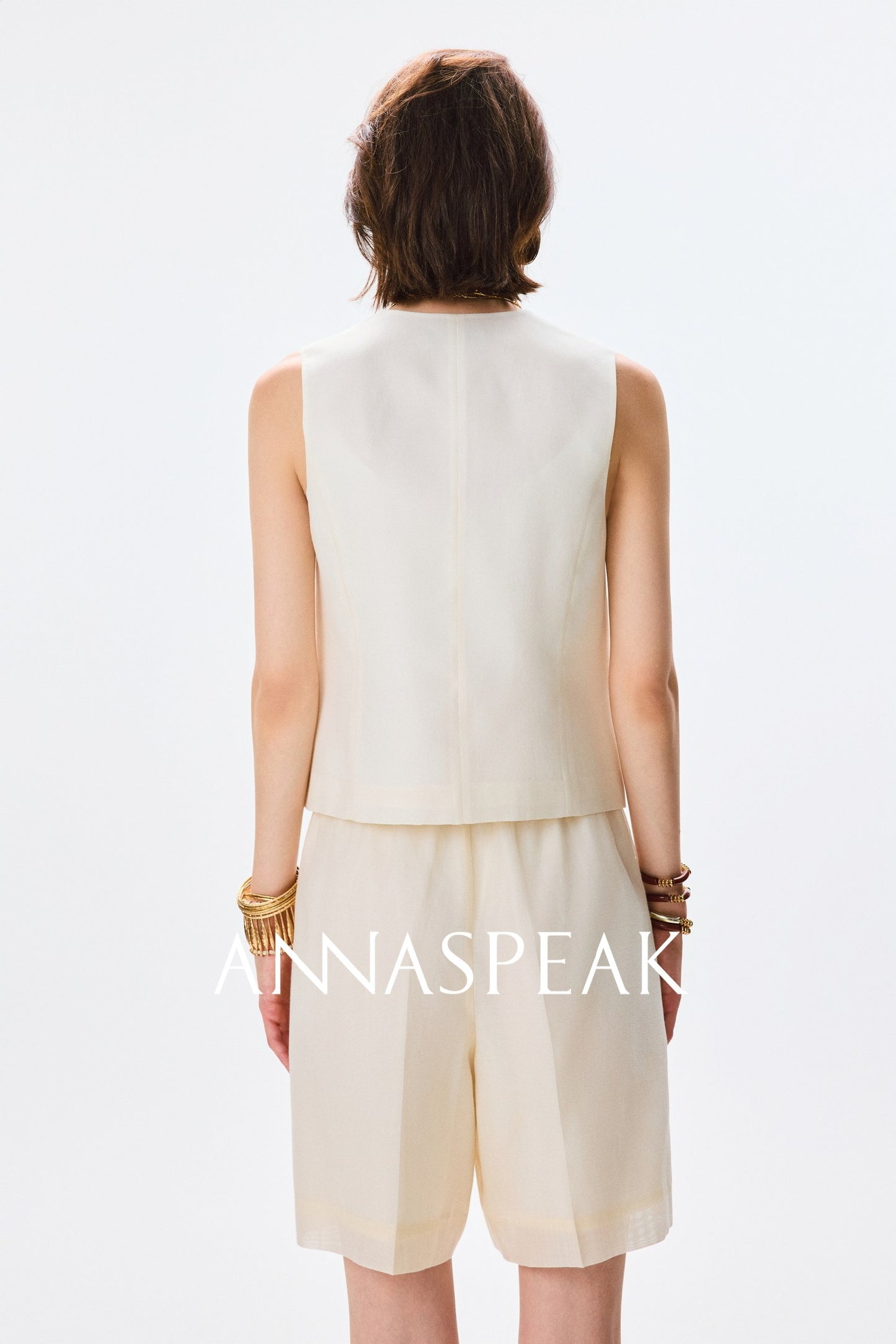ANNASPEAK  mulberry silk cool silk haute couture upright suit vest set-ANCHOR.