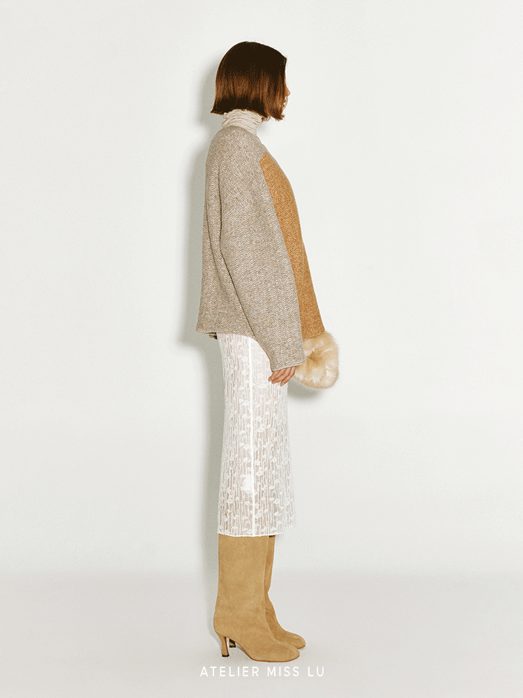 ATELIER MISS LU Love Geometric Fun Contrasting Sheep Wool Sweater - NESS.