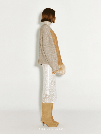 ATELIER MISS LU Love Geometric Fun Contrasting Sheep Wool Sweater - NESS.