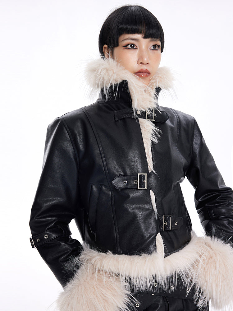 TINY IN cotton leather fur women's black jacket -JACK