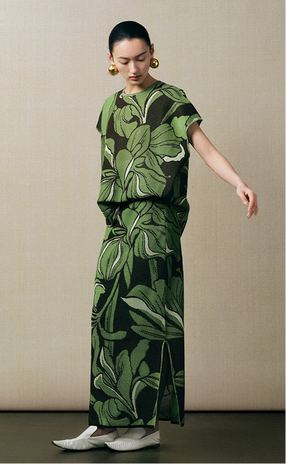 ZHUCHONGYUN jacquard long knitted skirt - URAMESHI.