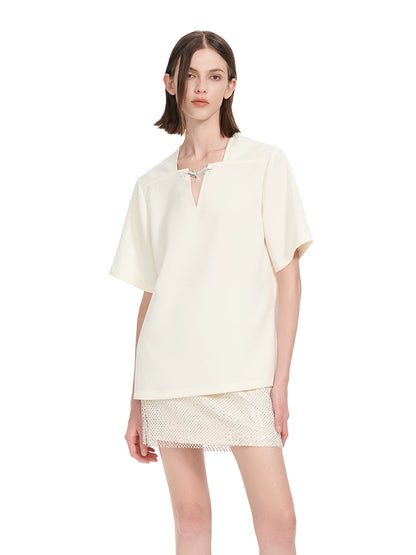 YES BY YESIR | Ye Qians Grace Flying Seagull Chiffon Shirt Light Short Sleeves-MARISELLE.
