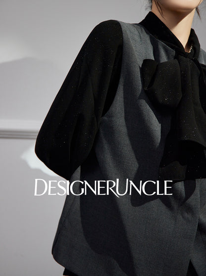 DGU "Yanying" black suit new textured professional commuting two-piece set - MATE.