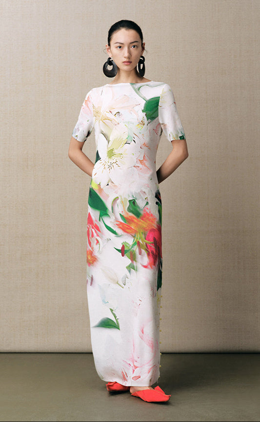 ZHUCHONGYUN round neck irregular floral dress-CABA.