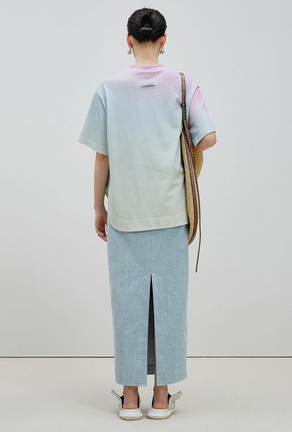 ZHUCHONGYUN summer blue belt loose straight length denim skirt-SOMA.