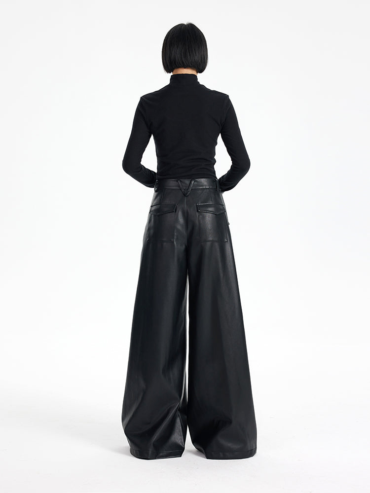 TINY IN black high waist casual wide leg long pants-EMI