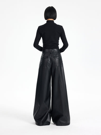 TINY IN black high waist casual wide leg long pants-EMI