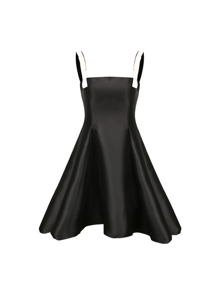 ATELIER MISS LU Contrasting bow suspender waist A-line dress - BURD