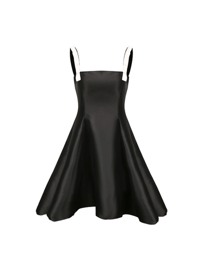 ATELIER MISS LU Contrasting bow suspender waist A-line dress - BURD