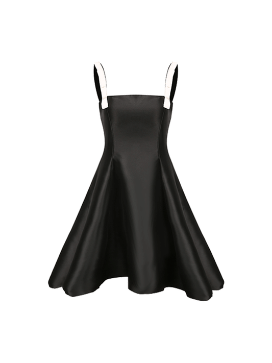ATELIER MISS LU Contrasting bow suspender waist A-line dress - BURD