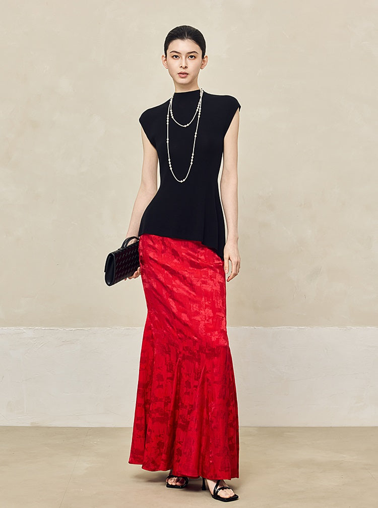 HECO Jacquard Fishtail High Waist Red Purple White Skirt Women - GRAVITY.