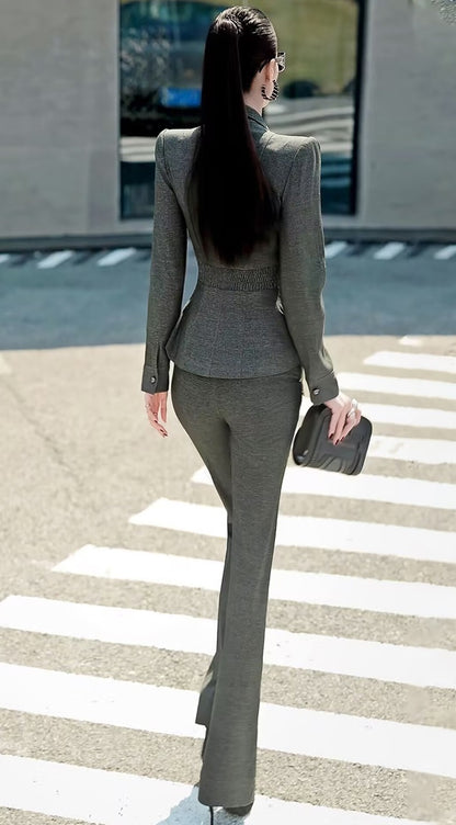 VJE denim top straight-leg pants two-piece set suit-MEA.