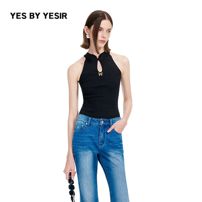 YES BY YESIR Ye Qians Chinese Halterneck Shaved Shoulder Knitwear -ANASTELLE.