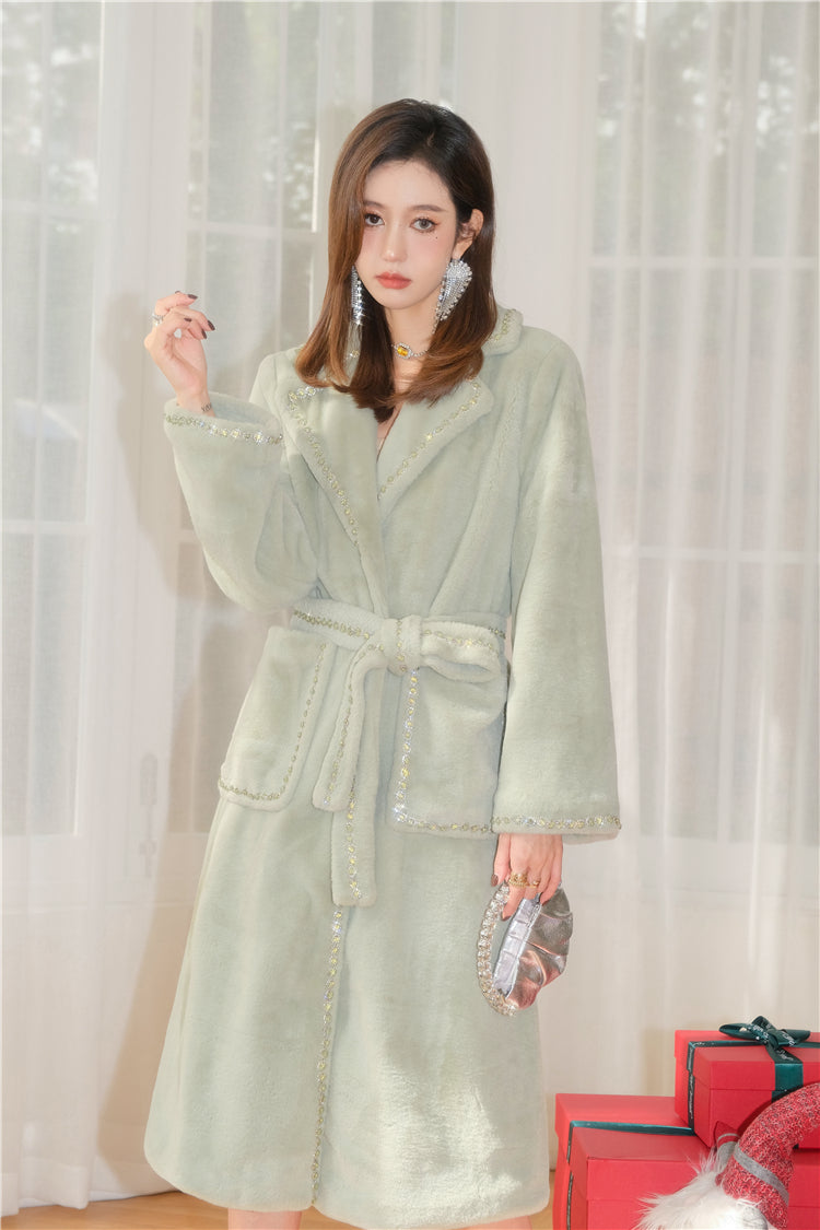 Wardrobes by Chen Elegant  Long Sleeve Velvet Diamond Chain Coat- Poie