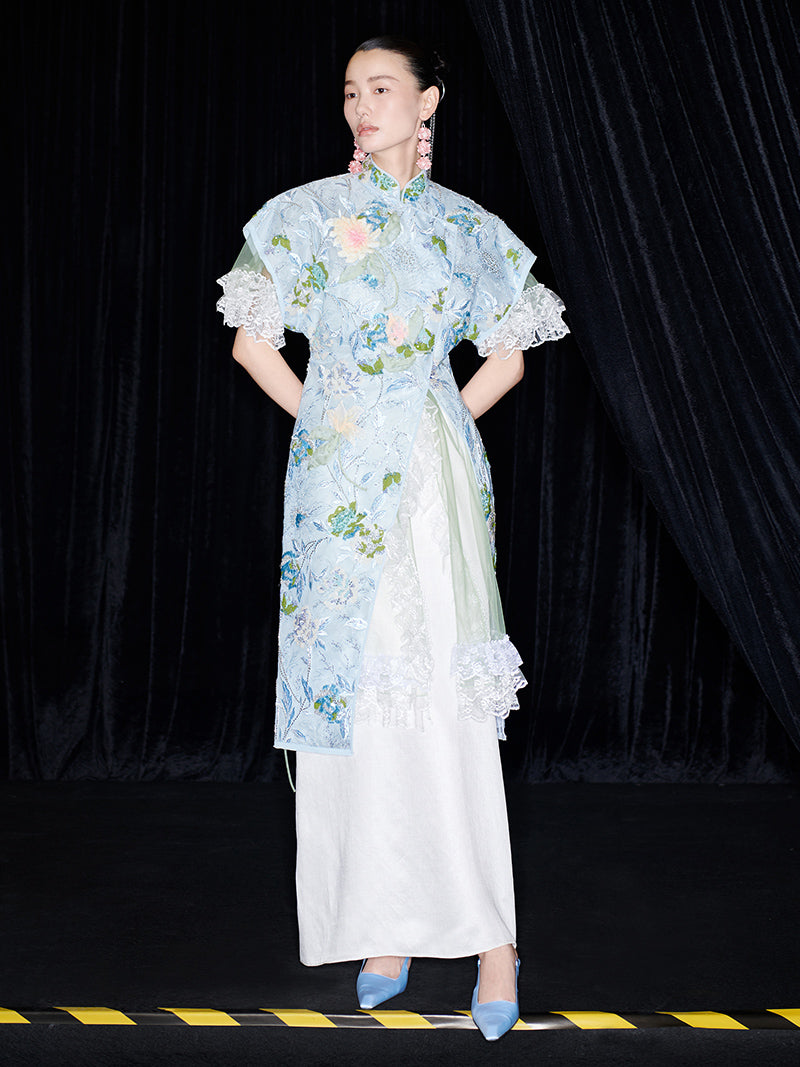 M essential Mackay designer Jiyi embroidery silk hand-dyed embroidered maxi dress - BAM.