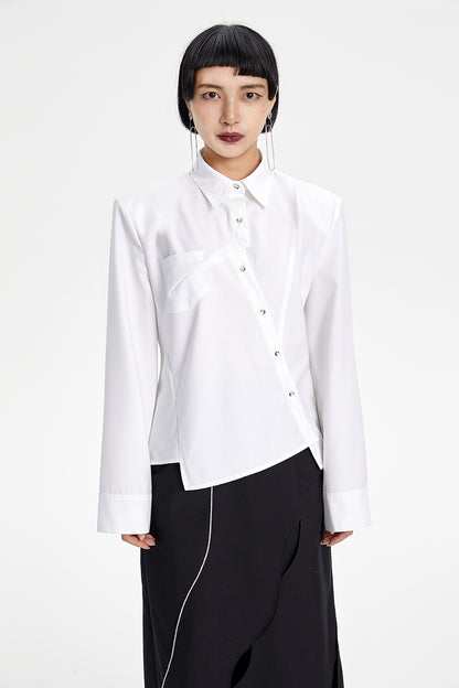 TINY IN irregular elegant women's black white shirt - NAME
