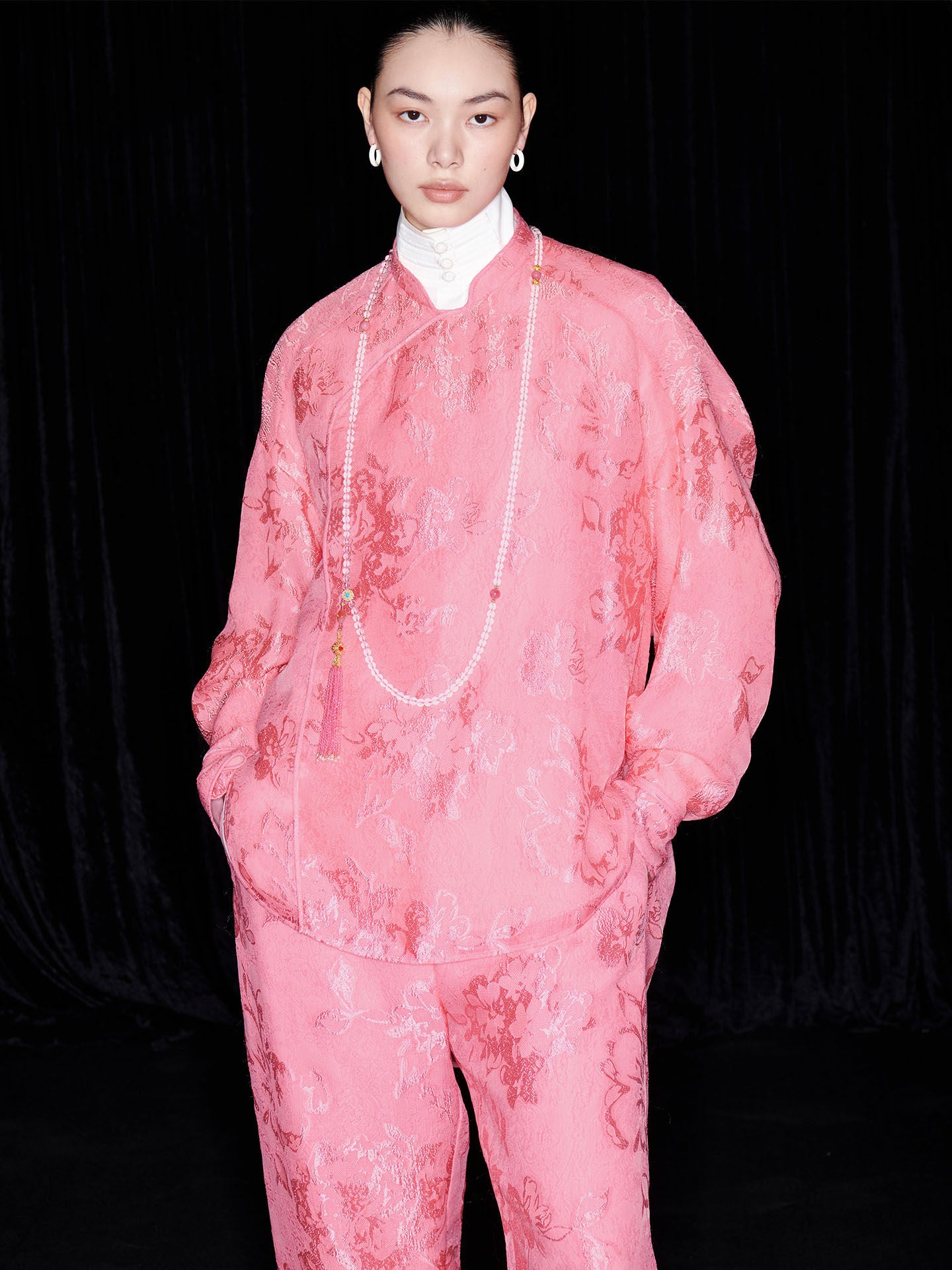 M ESSENTIAL Mackay designer label Mizu Fei jacquard small stand-up collar shirt - ISREAL