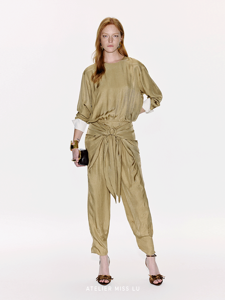 ATELIER MISS LU  Ring-panel Flutter-piece Acetate Jumpsuit - MAGNET