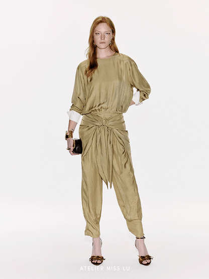 ATELIER MISS LU  Ring-panel Flutter-piece Acetate Jumpsuit - MAGNET