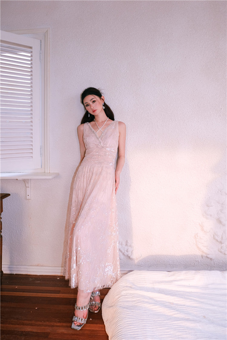 Wardrobes by Chen High End Sleeveless Wrap Embroidered Bead Dress-Sama