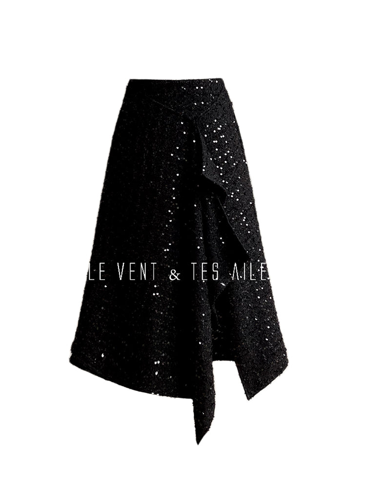 LE VENT&TES AILES Galaxy Luxury Weaving Feminine Sequin Tweed Skirt-ZOYA